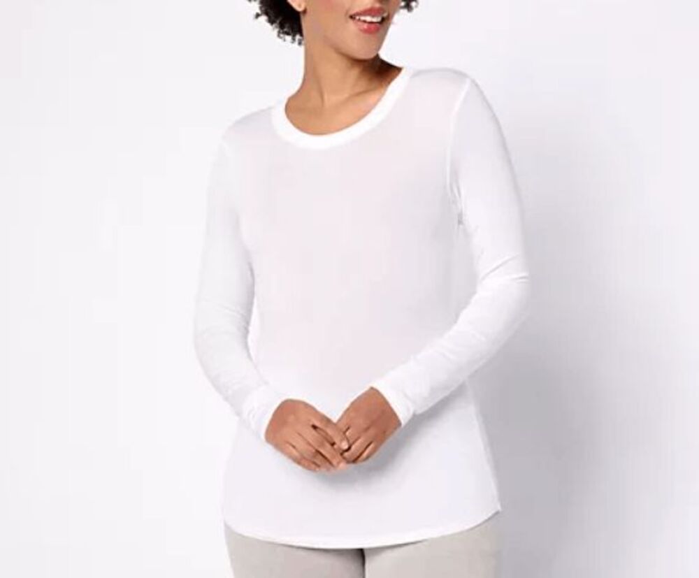 Barefoot Dreams Malibu Collection Women's Crew Neck Long Sleeve Tee White XS NWT